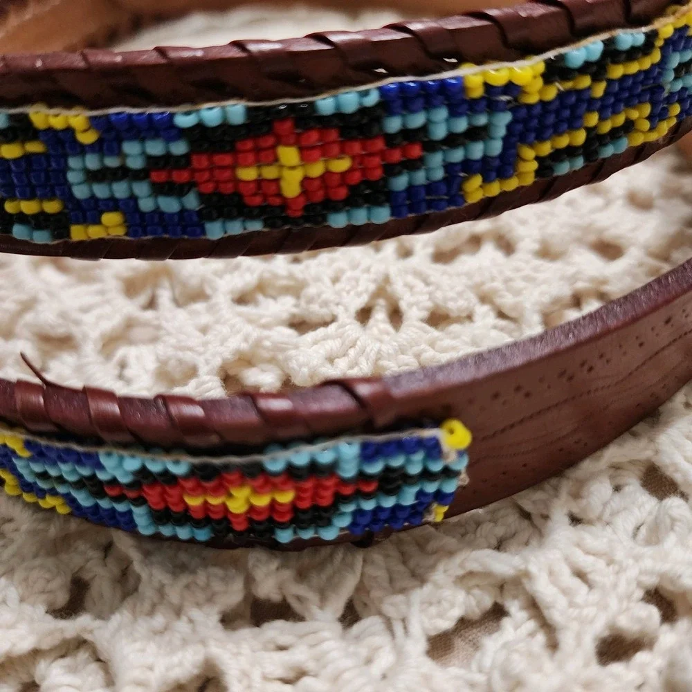 Handmade Beaded Genuine Belt Made In India Size 38 Boho‎ Hippie Western